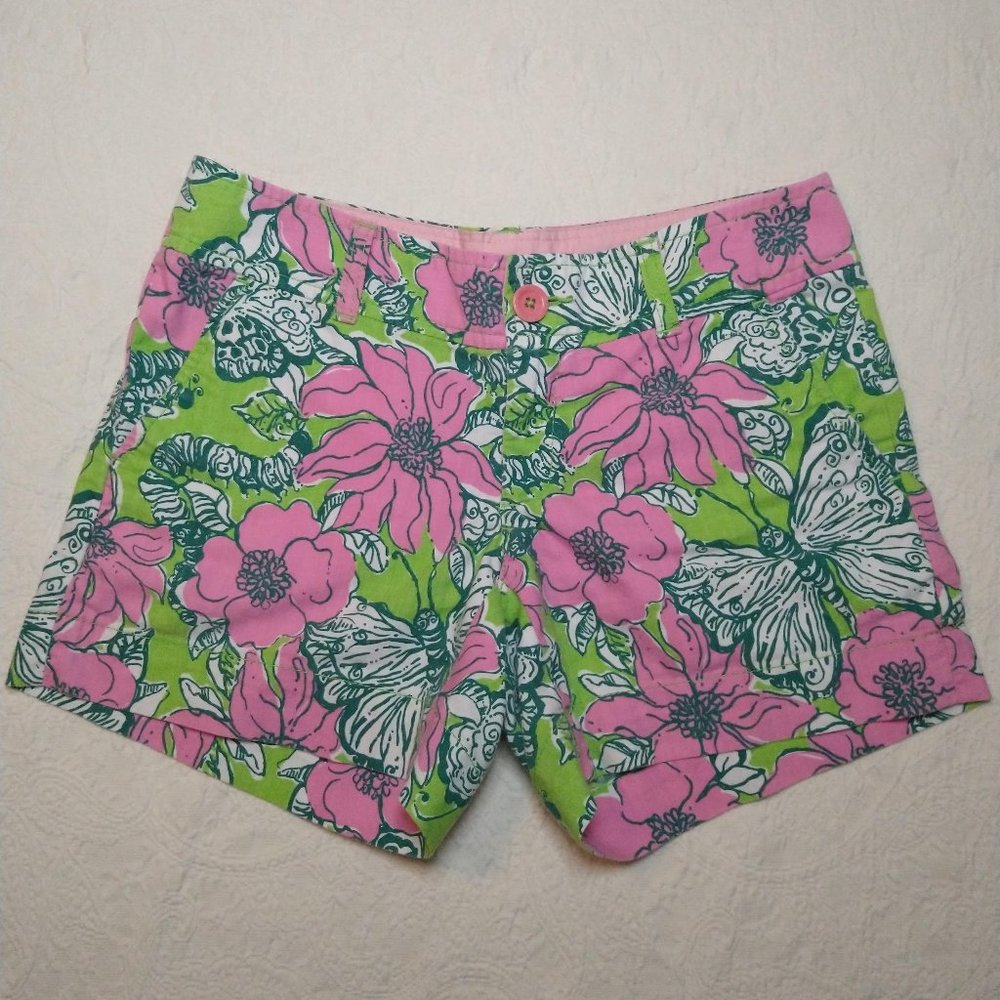 Lilly Pulitzer Shorts Callahan 0 Bloomin Cacoonin Print Cotton Blend Pink Green